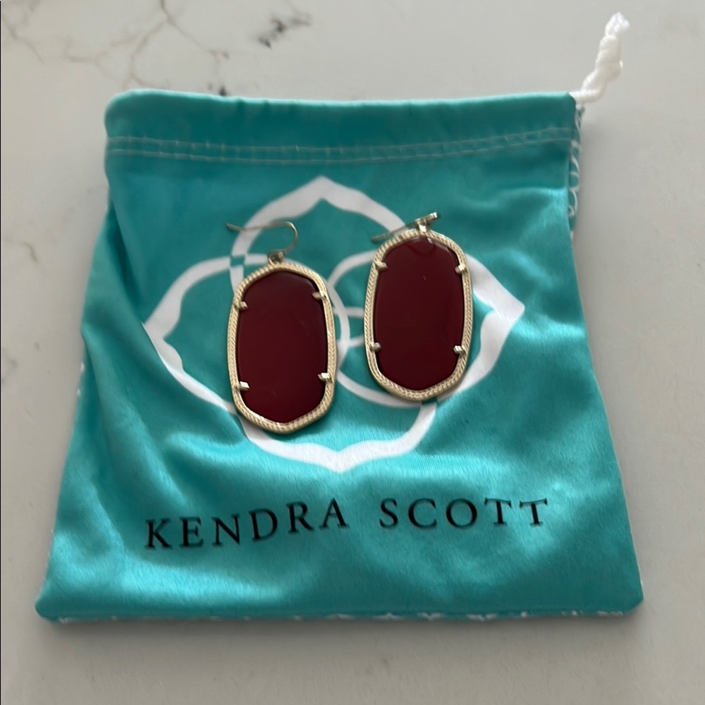Kendra Scott Ruby Red and Gold Drop Earrings